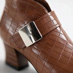 Women's Croc Ankle Boots with Buckle & Block Heel - Close Up Buckle Detail
