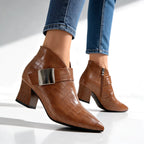 Women's Croc Ankle Boots with Buckle & Block Heel