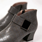 Women's Croc Ankle Boots with Buckle & Block Heel - Close Up Heel Detail