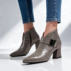 Women's Croc Ankle Boots with Buckle & Block Heel