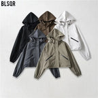 Women's Cropped Rain Jacket with Hood & Water-Repellent Finish - Flat Lay Multicolor