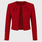 Red Women's Blazer with Pleated Open Front, Cropped Fit & Button Cuffs — Tara