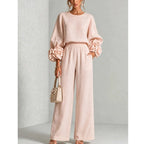 Women's Floral Cuff Set with Balloon Sleeves & Wide-Leg Pants - Studio Front Full