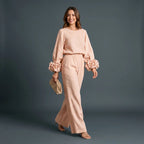 Women's Floral Cuff Set with Balloon Sleeves & Wide-Leg Pants - Studio Front Smile
