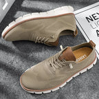 Beige Men's Comfortable Shoes for Men — Edmund Cushioned Breathable Sneakers - Flat Lay Pair Top