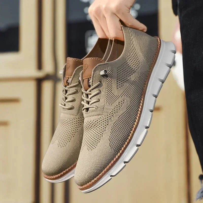 Beige Men's Comfortable Shoes for Men — Edmund Cushioned Breathable Sneakers - Hand Held Pair