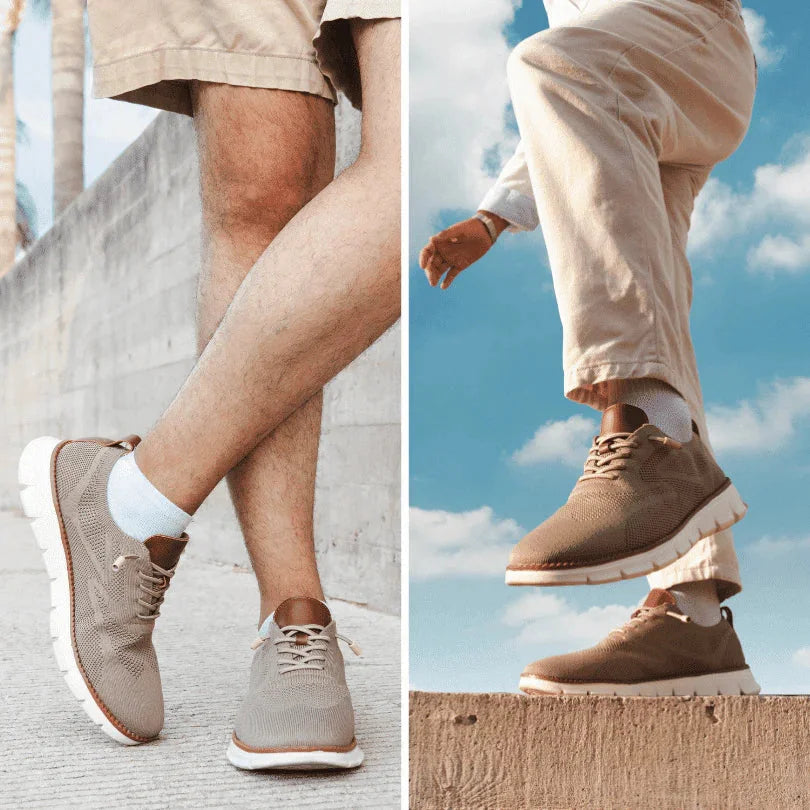 Beige Men's Comfortable Shoes for Men — Edmund Cushioned Breathable Sneakers - Lifestyle Worn Legs