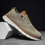 Beige Men's Comfortable Shoes for Men — Edmund Cushioned Breathable Sneakers - Studio Angled Front