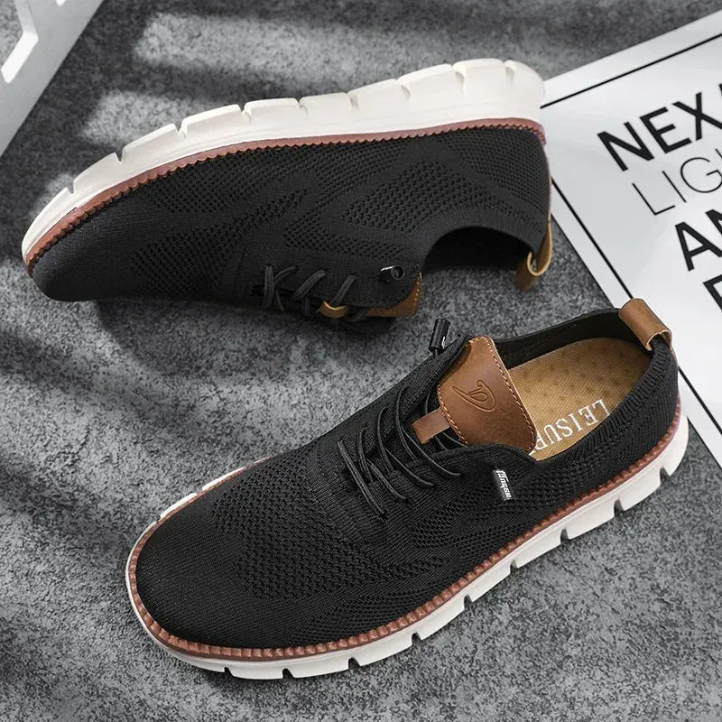 Black Men's Comfortable Shoes for Men — Edmund Cushioned Breathable Sneakers - Flat Lay Pair