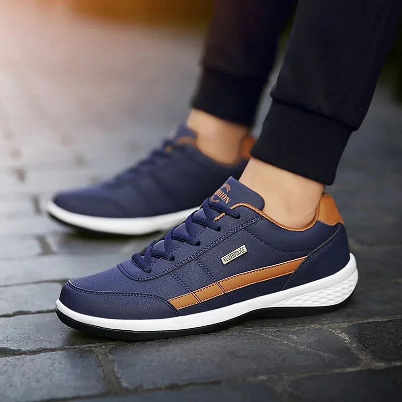 Men's Cushioned Lace-Up Sneakers with Padded Heel Support - Worn On Feet