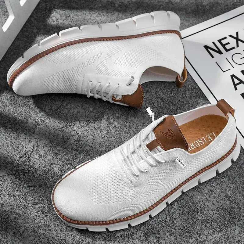 White Men's Comfortable Shoes for Men — Edmund Cushioned Breathable Sneakers - Flat Lay Pair