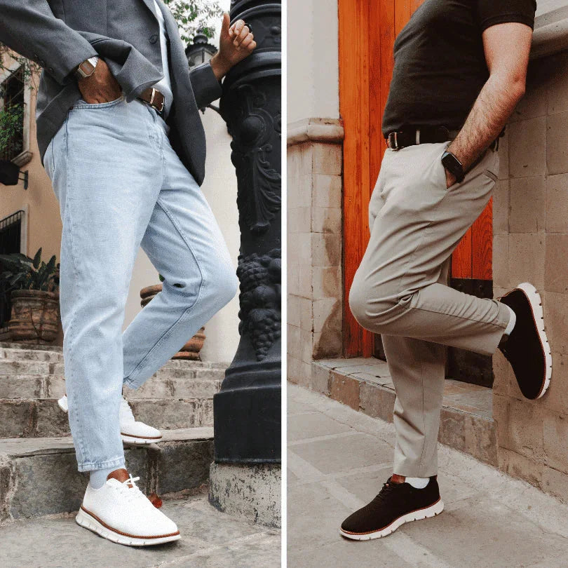 White Men's Comfortable Shoes for Men — Edmund Cushioned Breathable Sneakers - Lifestyle Outfit Split