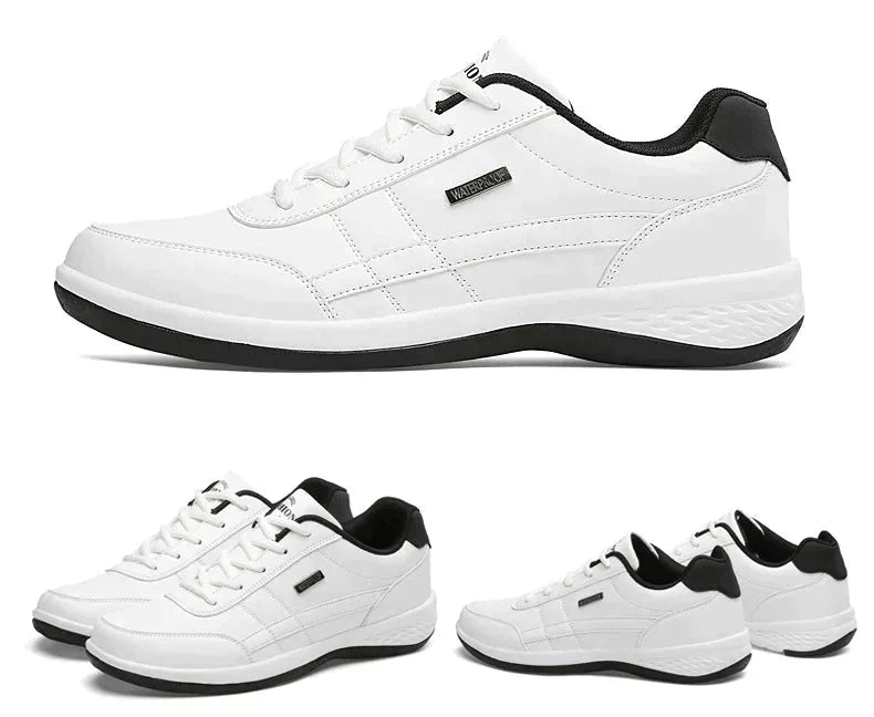 White Men's Cushioned Lace-Up Sneakers with Padded Heel Support - Side Profile Multi