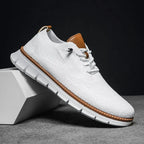White Men's Comfortable Shoes for Men — Edmund Cushioned Breathable Sneakers - Studio Angled Front