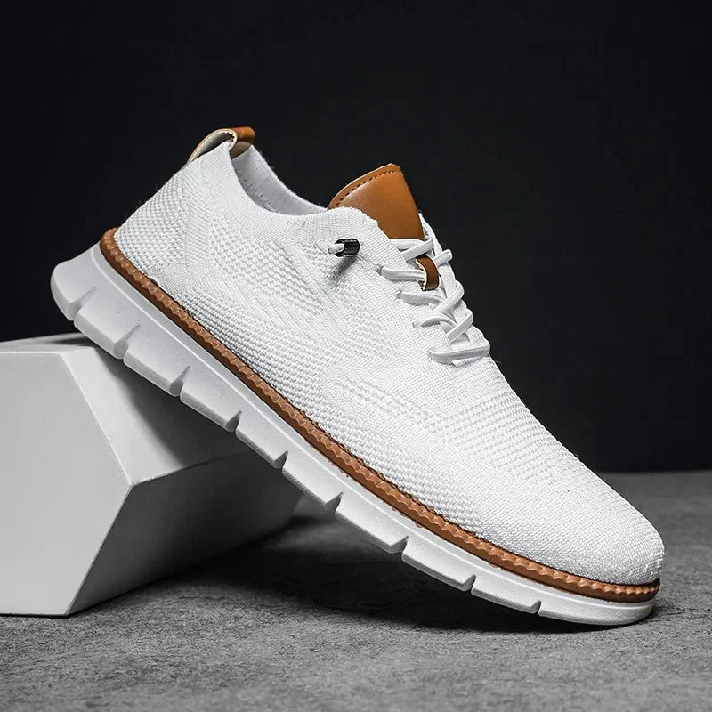 White Men's Comfortable Shoes for Men — Edmund Cushioned Breathable Sneakers - Studio Angled Front