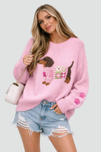 Women's Printed Sweater with Crochet Patchwork Detail - Worn Lifestyle