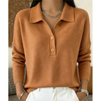 Light Brown Women's Polo Collar Sweater with Button-Front Placket & Relaxed Fit