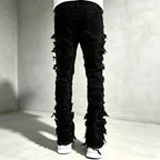 Black Men's Ripped Skinny Jeans with Stretch Denim & Stacked Fit - Back Full