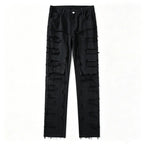 Black Men's Ripped Skinny Jeans with Stretch Denim & Stacked Fit - Flat Lay Studio