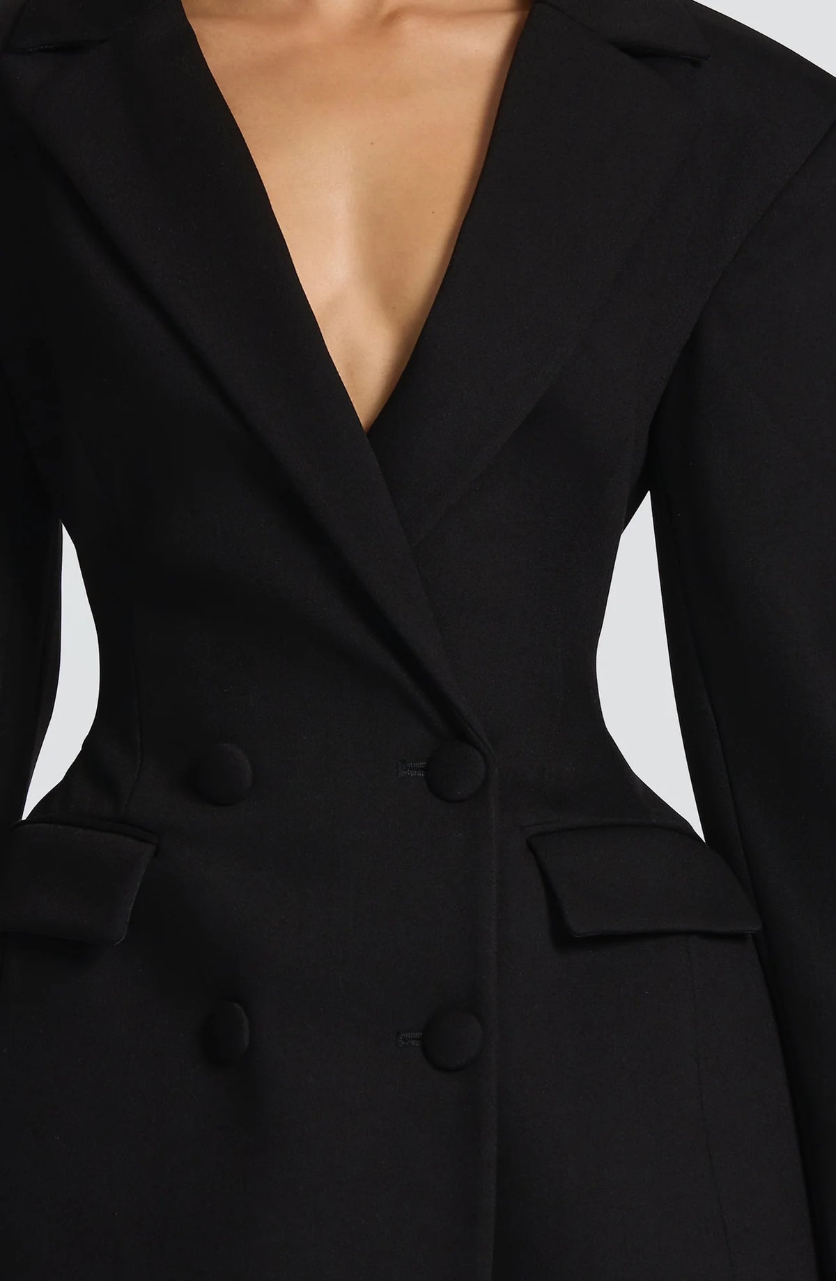 Women's Double-Breasted Blazer Mini Dress with Notched Lapel - Waist Detail
