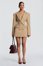 Women's Double-Breasted Blazer Mini Dress with Notched Lapel