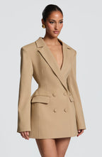 Women's Double-Breasted Blazer Mini Dress with Notched Lapel