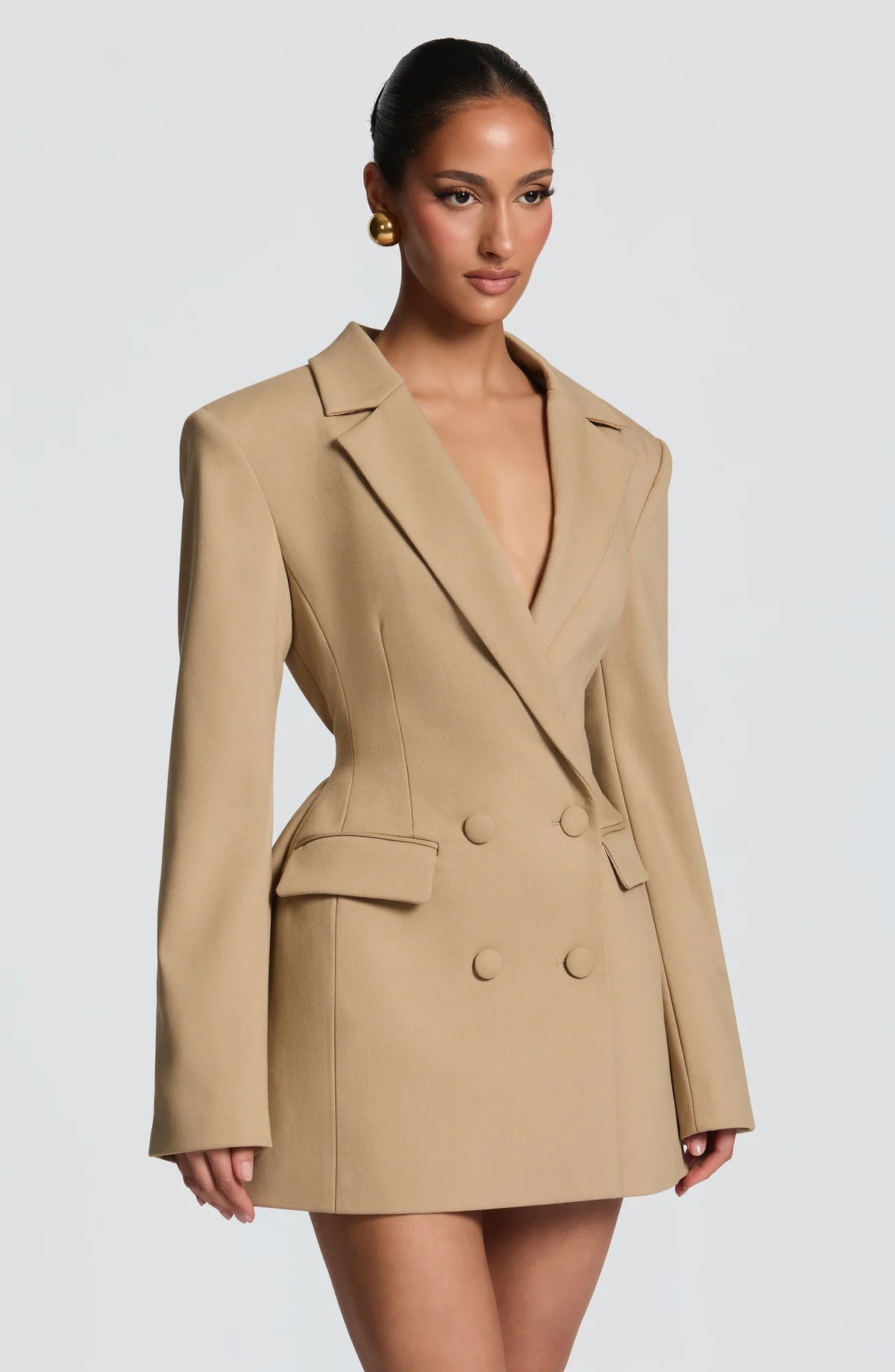Women's Double-Breasted Blazer Mini Dress with Notched Lapel