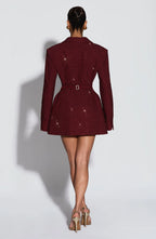 Women's Double-Breasted Blazer Mini Dress with Notched Lapel
