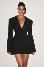 Women's Double-Breasted Blazer Mini Dress with Notched Lapel