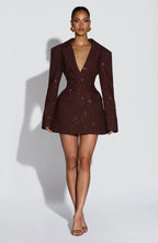 Women's Double-Breasted Blazer Mini Dress with Notched Lapel