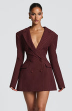 Women's Double-Breasted Blazer Mini Dress with Notched Lapel