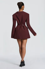 Women's Double-Breasted Blazer Mini Dress with Notched Lapel