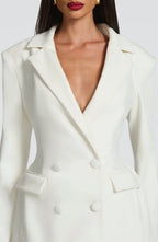 Women's Double-Breasted Blazer Mini Dress with Notched Lapel - Close Up Collar
