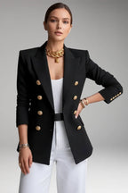 Black Women's Double-Breasted Blazer with Peak Lapel & Button Detail