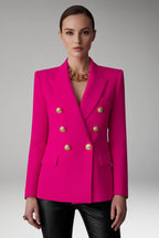 Pink Women's Double-Breasted Blazer with Peak Lapel & Button Detail