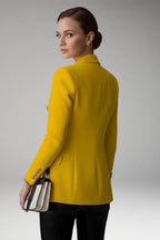 Women's Double-Breasted Blazer with Peak Lapel & Button Detail - Back Worn Profile
