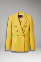 Yellow Women's Double-Breasted Blazer with Peak Lapel & Button Detail - Flat Lay Front