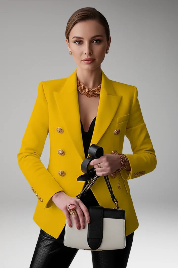 Women's Double-Breasted Blazer with Peak Lapel & Button Detail