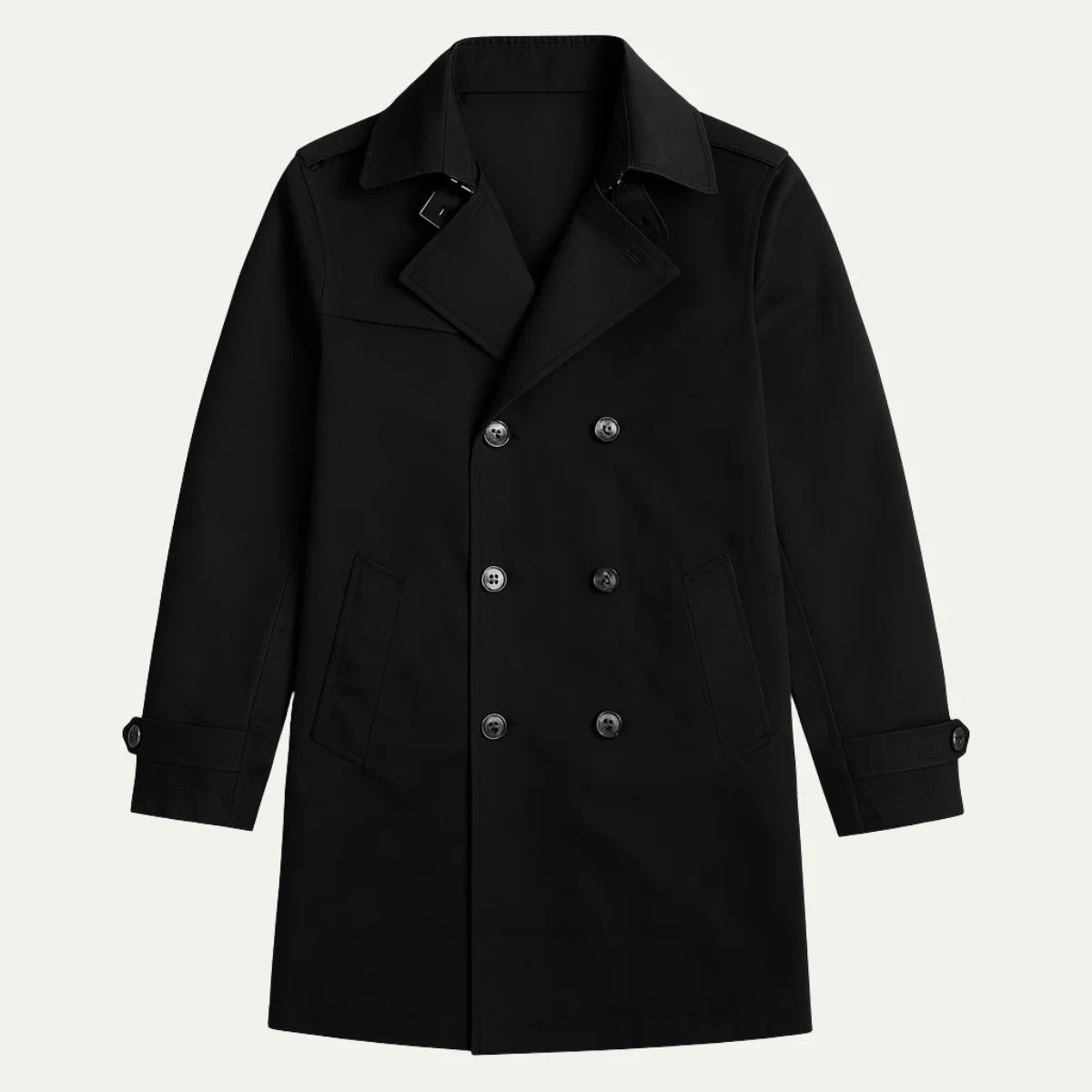 Men's Double-Breasted Pea Coat with Notched Lapels & Welt Pockets - Flat Lay