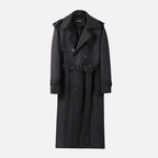 Black Men's Double-Breasted Trench Coat with Waist Belt & Epaulettes