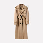 Khaki Men's Double-Breasted Trench Coat with Waist Belt & Epaulettes