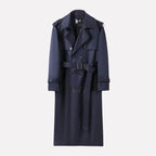 Navy Blue Men's Double-Breasted Trench Coat with Waist Belt & Epaulettes