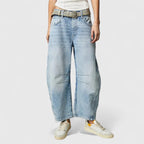 Light Blue Women's High Waist Barrel Leg Jeans — Gabrielle Stretch Relaxed-Fit Pockets