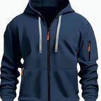 Navy Blue Men's Hooded Jacket with Zip-Up Front & Multi-Pocket Design