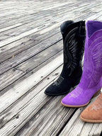 Multi Color Women's Embroidered Western Boots — Maddie Suede Block Heel Knee-High - Color Lineup