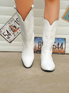 White Women's Embroidered Western Boots — Eilidh Cushioned Block-Heel Pointed-Toe - Front View Toes