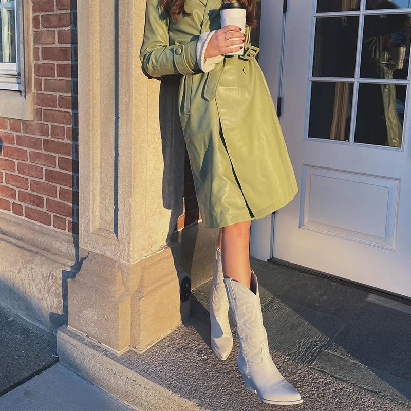 White Women's Pointed Toe Western Boots — Lexi Cushioned Embroidered Mid Heel - Side Pose