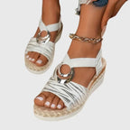 White Women's Espadrille Wedge Sandals — Talia Peep Toe Ankle Strap - Top Down
