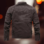 Men's Biker Jacket in Faux Leather with Zip Front & Quilted Shoulders - Back Full