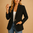 Black Women's Fitted Blazer with Peak Lapels & Sculpting Stretch Fit